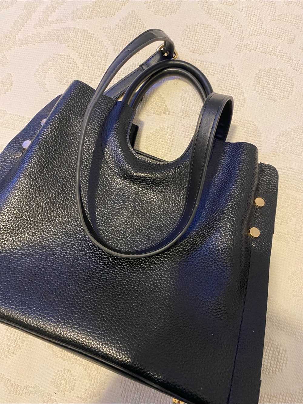 Classic Black Pebbled Leather Tote with Gold Accents - Picture 8 of 8